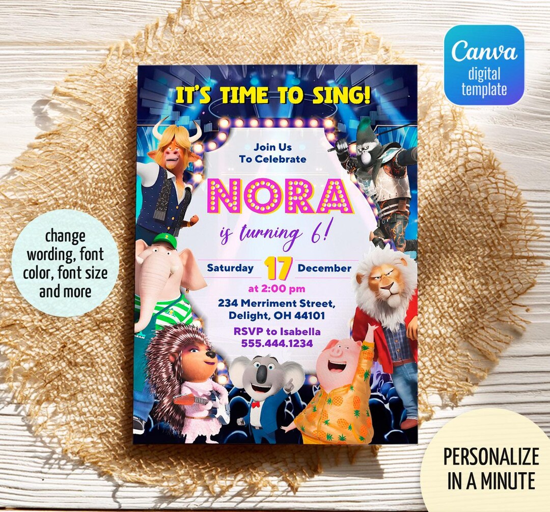 Editable Singer Invitation, Printable Sing 2 Birthday Invitation ...