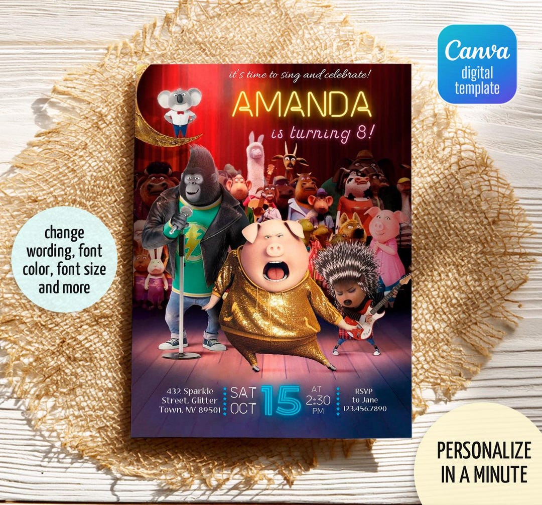 Editable Singer Invitation, Printable Sing 2 Birthday Invitation ...