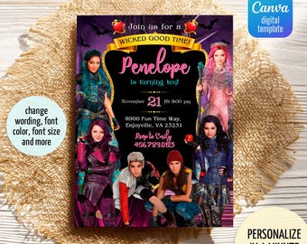 Descendants Invitation, Printable Editable Descendants Birthday Invite, Descendants Party Invitation Digital template, teens birthday party