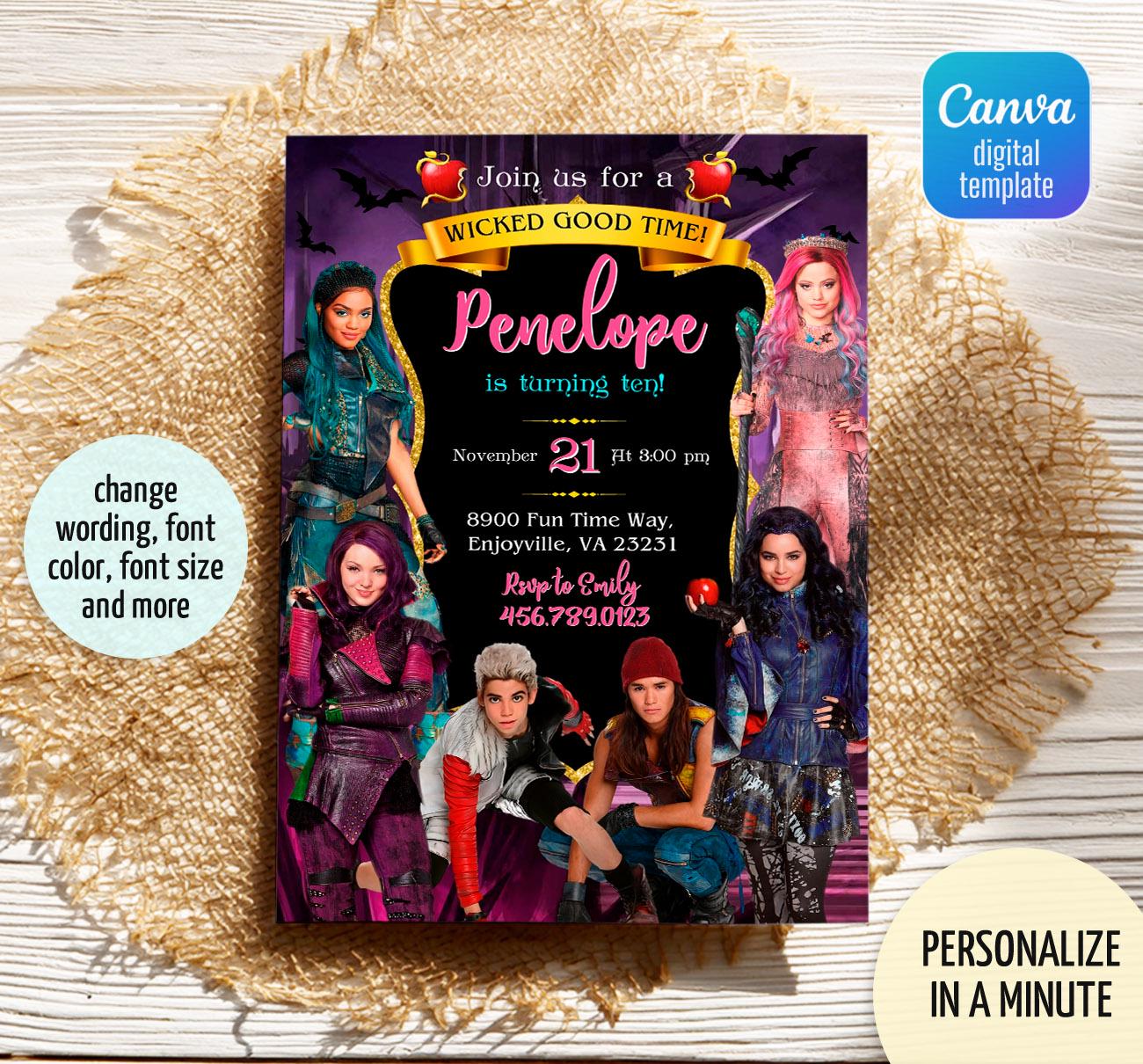 descendants-birthday-invitation-instant-download-etsy for Descendants 3 Invitations Free Printable Descendants Birthday Invitation Instant Download - Etsy for Descendants 3 Invitations Free Printable