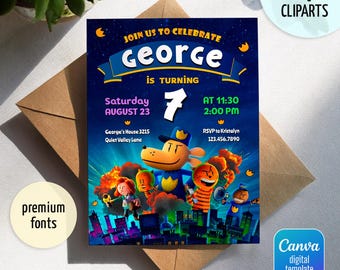 Dog Man birthday invitation, editable printable Dog Man invitation, editable movie party invitation, Doggy Movie invite, Puppy birthday