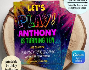 Play Invite, Gaming Birthday invitation, Gamer invitation, Play Game instant download editable boy, printable invitation