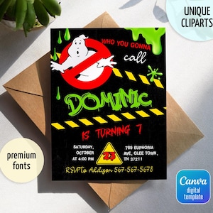 Ghostbusters birthday invitation, Printable editable invite, frozen empire party, ectomobile, boy birthday, digital template