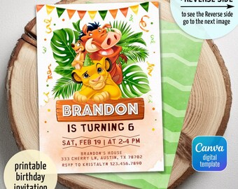 Simba Printable birthday invitation template, Lion King Birthday invite, Safari Boy birthday, Hakuna matata party, bday invitation