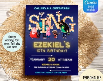 Editable singer invitation, Printable Sing 2 Birthday Invitation, karaoke girl birthday invite,Instant Download, music birthday party