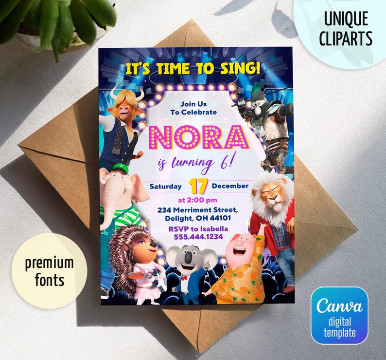 Editable Singer Invitation, Printable Sing 2 Birthday Invitation ...