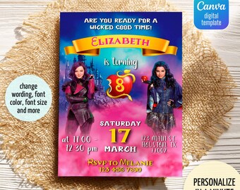 Descendants Invitation, Printable Editable Descendants Birthday Invite, Descendants Party Invitation Digital template, teens birthday party