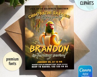 Italian Brain Rot invitation, Chimpanzini Bananini invitation, printable editable tik tok meme birthday invite, funny brainrot party