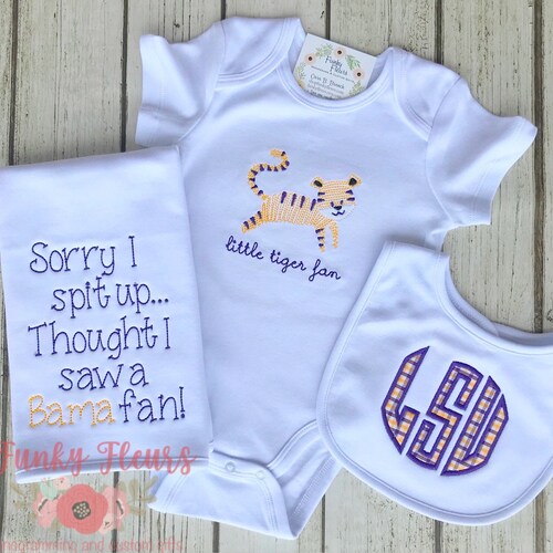 Tiger Baby Set, Tigers Baby Set, Tiger Bodysuit, Tiger Football, Little Tiger Fan, Bib, Burp Cloth, Tiger Gift, Baby Shower, Baby Gift