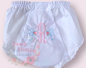 White Monogram Bloomers, Diaper Covers, Personalized Bloomers, Customized Baby Gift, White Eyelet Bloomers, Baby Bloomers Monogram,  Cover