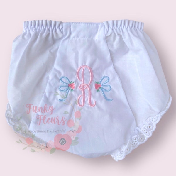 White Monogram Bloomers, Diaper Covers, Personalized Bloomers, Customized Baby Gift, White Eyelet Bloomers, Baby Bloomers Monogram,  Cover