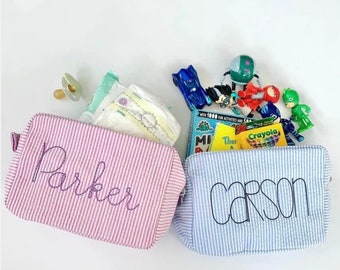 Kids Travel Bag, Everything Bag, Baby Shower Gift, Monogrammed Bag, Seersucker Toiletry Bag, Personalized Gift, Graduation Gift, Pencil Bag