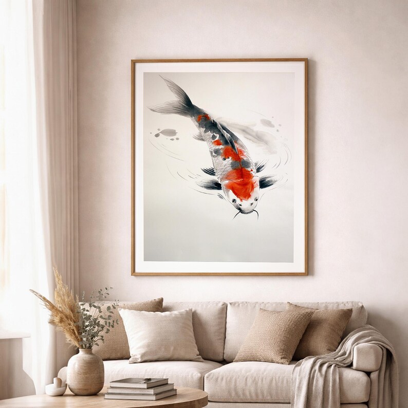 Japandi Koi Fish Wall Art Printable – Minimalist Japanese Watercolor ...