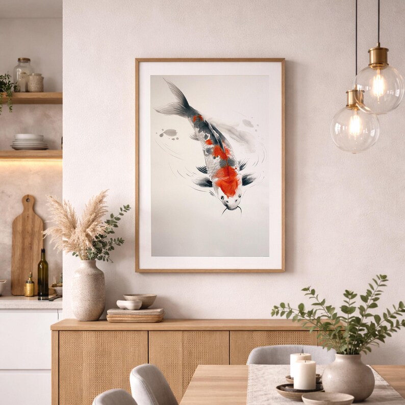 Japandi Koi Fish Wall Art Printable – Minimalist Japanese Watercolor ...