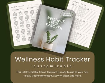 Bearbeitbare Canva Wellness Vorlage | Habit Tracker, Personalisierbarer Digitaler Planer CC011