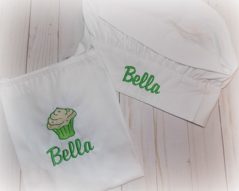 Cyber Monday Sale personalized apron Older Child/'s personalized cupcake apron and chef hat set Embroider kid apron and chef hat