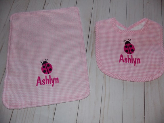Ladybugs /& Gingham Burp Cloth Personalized