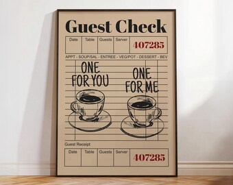 Impresión retro de café dibujada a mano, arte mural de cuenta de barista, póster de recibo de cocina, decoración estética beige para habitación de pareja, regalo para prometido