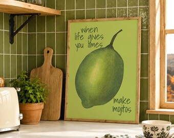 Lámina con cita retro para la cocina, arte mural en lima dibujado a mano, decoración divertida para habitaciones con temática de mojito, regalo vintage para apartamentos en color verde, póster para amantes de la gastronomía.