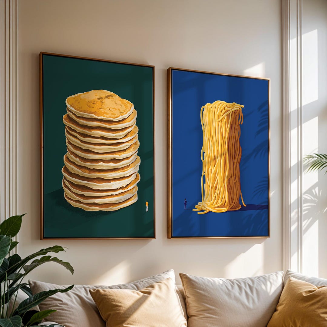 abstract kitchen art prints: modern line drawing set... Abstract Kitchen Print Set of 2, Aesthetic Surreal Foodie Wall Art ...