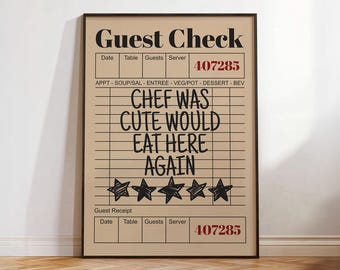 Arte de pared "Chef Was Cute", impresión de "Chef Was Cute", póster con cita tipográfica dibujada a mano, decoración retro para habitaciones gourmet, obra de arte "Volvería a comer aquí"