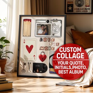 Collage de caja de cerillas personalizado, póster retro personalizado, regalo de aniversario único para él o ella, elige la impresión de tu foto del álbum.