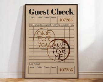 Decoración de pared moderna con motivos de café, póster imprimible de recibo de huésped retro, decoración estética de habitación con cita sobre café, lámina ilustrada de recibo de cocina.