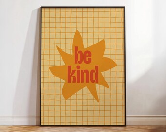 Lámina con mensaje "Sé amable", afirmación retro para imprimir, arte mural con cita inspiradora de moda, decoración de habitación con estética Y2K positiva, póster acogedor para el hogar.