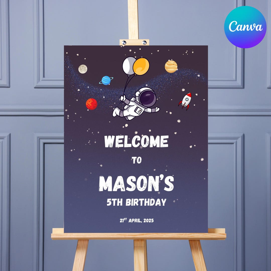Editable Space Birthday Welcome Sign | Outer Space Party Sign Template ...
