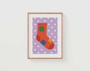 Patched Sock Art Print: Playful Kids Room Decor