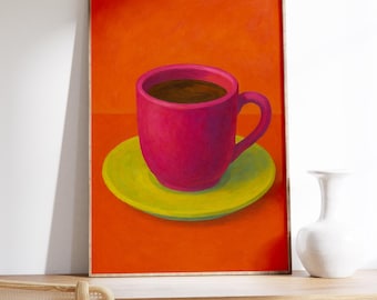 Magenta Coffee Cup Art Print: Modern Kitchen Decor