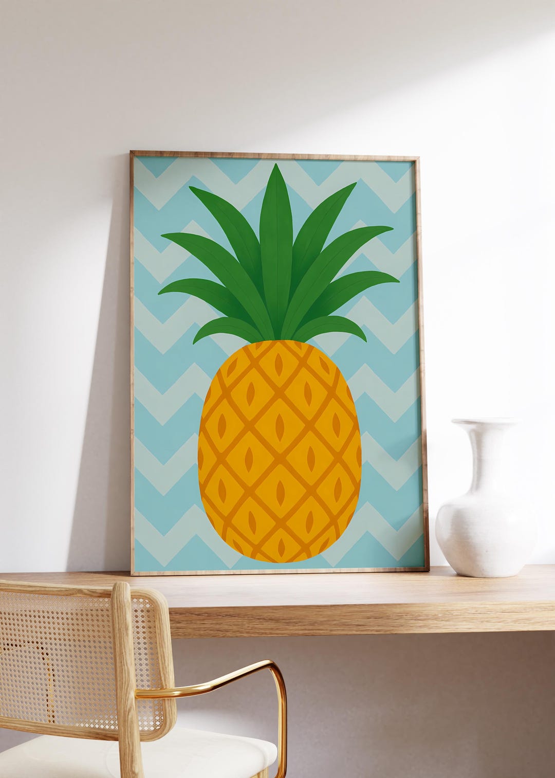 Lámina artística de piña: decoración de cocina tropical, zigzag pastel ...
