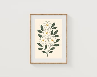 Kunstdruck Weiße Anemone: Minimalistisches botanisches Dekor
