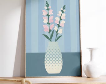 Snapdragon Flower Vase Art Print: Pastel Floral, Minimalist Home Decor