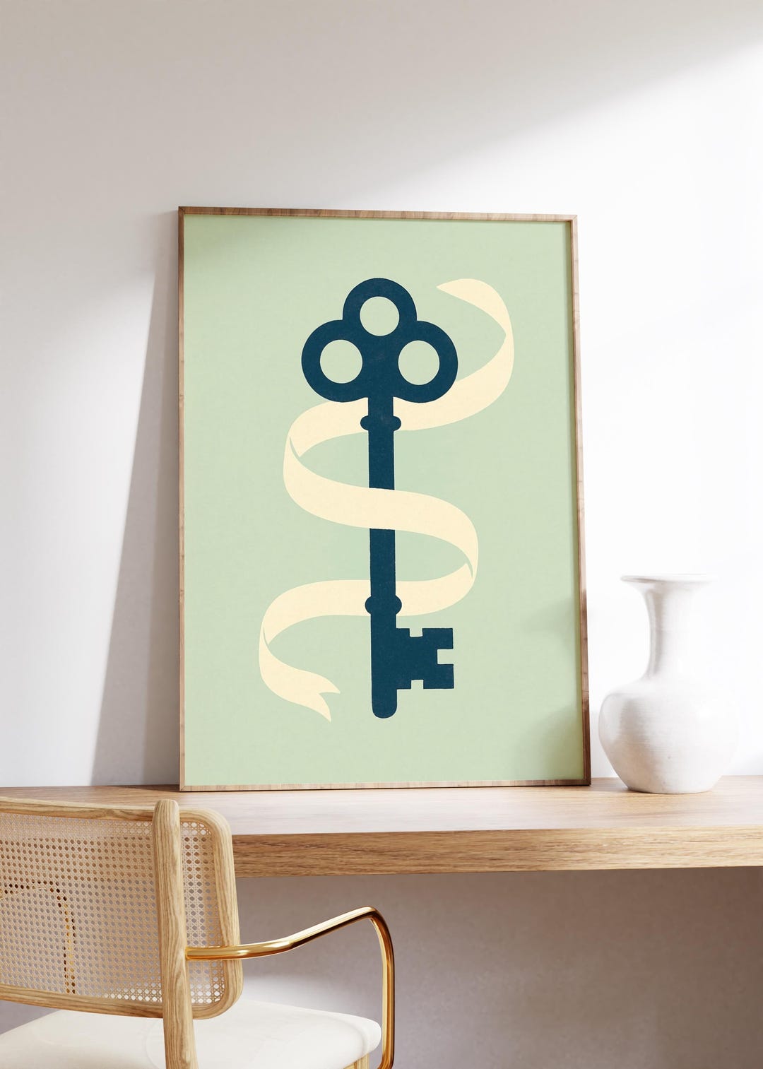 Vintage Key Art Print: Navy Blue Silhouette, Mid-century Modern Decor ...