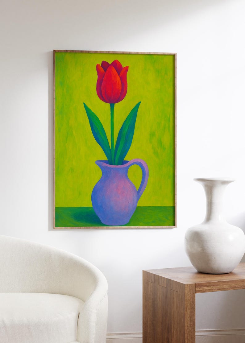 Red Tulip Print: Elegant Floral Vase Poster, Botanical Wall Art - Etsy