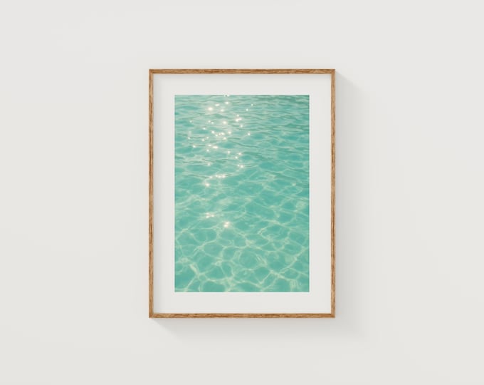 Mint Green Pool Water Print: Sparkle Ripple Wall Art