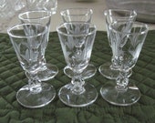6 Vintage Mid Century Libbey Crystal Glass Cordials Fernleigh Pattern Gray Cut Floral Design Stem 3003