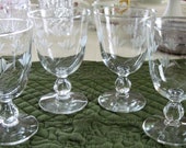 4 Vintage Mid Century Libbey Crystal Glass Water Wine Goblets Fernleigh Pattern Stem 3003 Gray Cut Floral Pattern