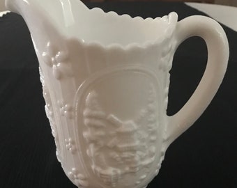 Vintage Imperial Milk Glass 16 Ounce Pitcher With Windmill Design