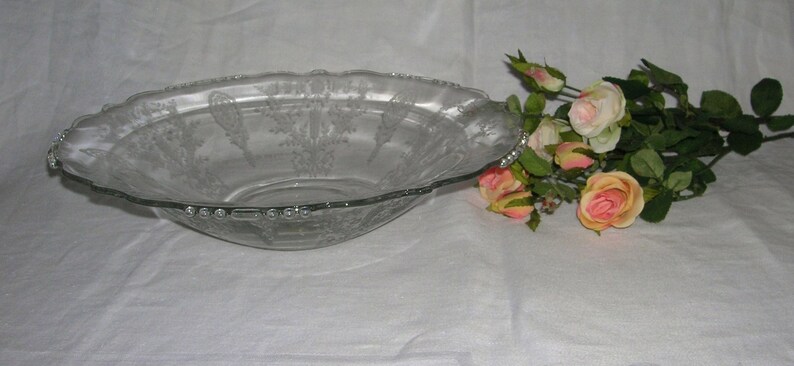 Vintage Tiffin Flared Crystal Glass Console Bowl June Night Etched Pattern Circa 1940/'s