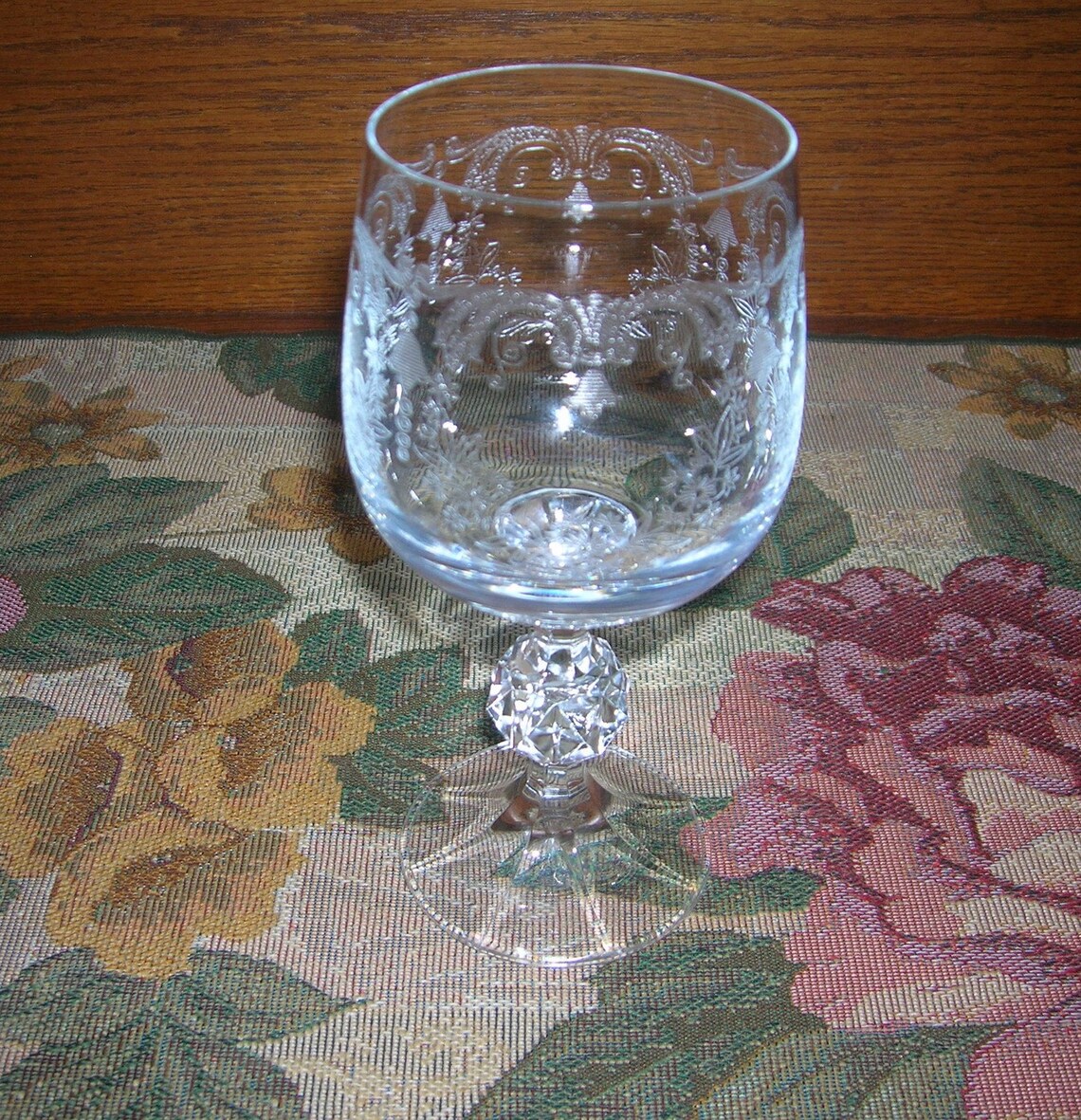 6 Vintage Needle Etched Crystal Wine Glasses Cascade Pattern Etsy