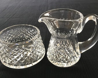 Vintage Waterford Crystal Sugar Bowl Creamer Set In Alana Pattern Cut Cross Hatch