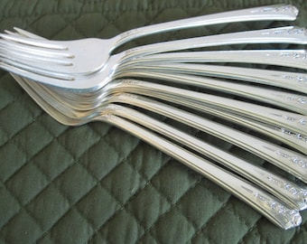 6 Vintage Silverplate Mid Century Salad Cake Dessert Forks By Holmes Edwards Spring Garden Pattern Circa 1940's