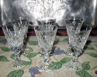 6 Vintage Stuart Crystal Cordials Stem #25 Fan Cut Crisscross Vertical Pattern Circa 1960's