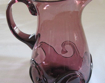 Beautiful Vintage Hand Blown Amethyst Glass 32 Ounce Pitcher Circa 1988