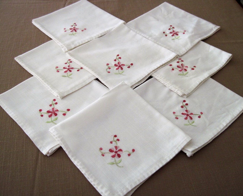 8 Vintage Cotton Blend Table Napkins Machine Embroidery Floral Etsy
