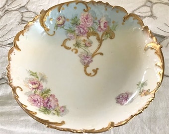 Antique Vintage Porcelain China Hand Painted Bowl Marked LS & S Limoges France Circa 19th Century