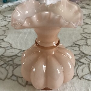 Vintage Fenton Rose Overlay Melon Ball Tulip Vase Double Crimp Edge Circa 1948