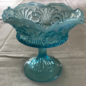 フェントン オパールセント キャンデイディッシュ Vintage Blue Fenton Opalescent Glass Pedestal Candy Dish | eBay